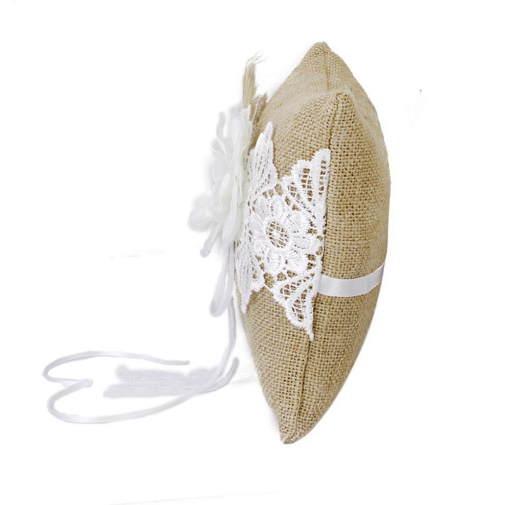 Ring Bearer Pillow - 20x20cm Jute Wedding Ring Pillow Brown