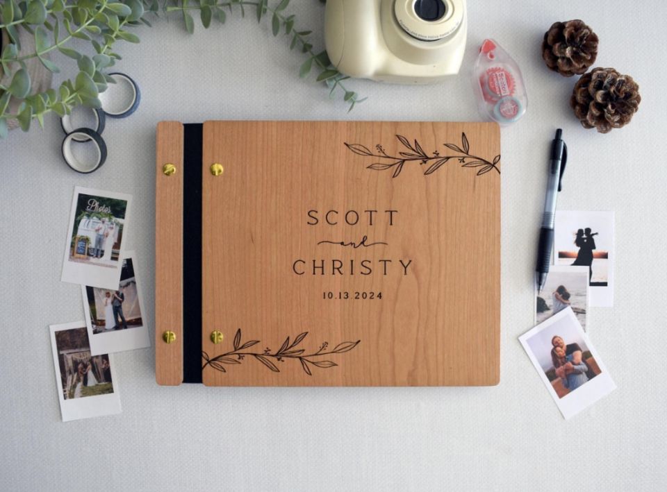 Personalized Guest Book - Wooden Wedding Guest Book Photo Album