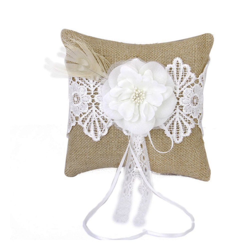20x20cm Jute Wedding Ring Pill - Ring Bearer Pillow ulasan dan harga