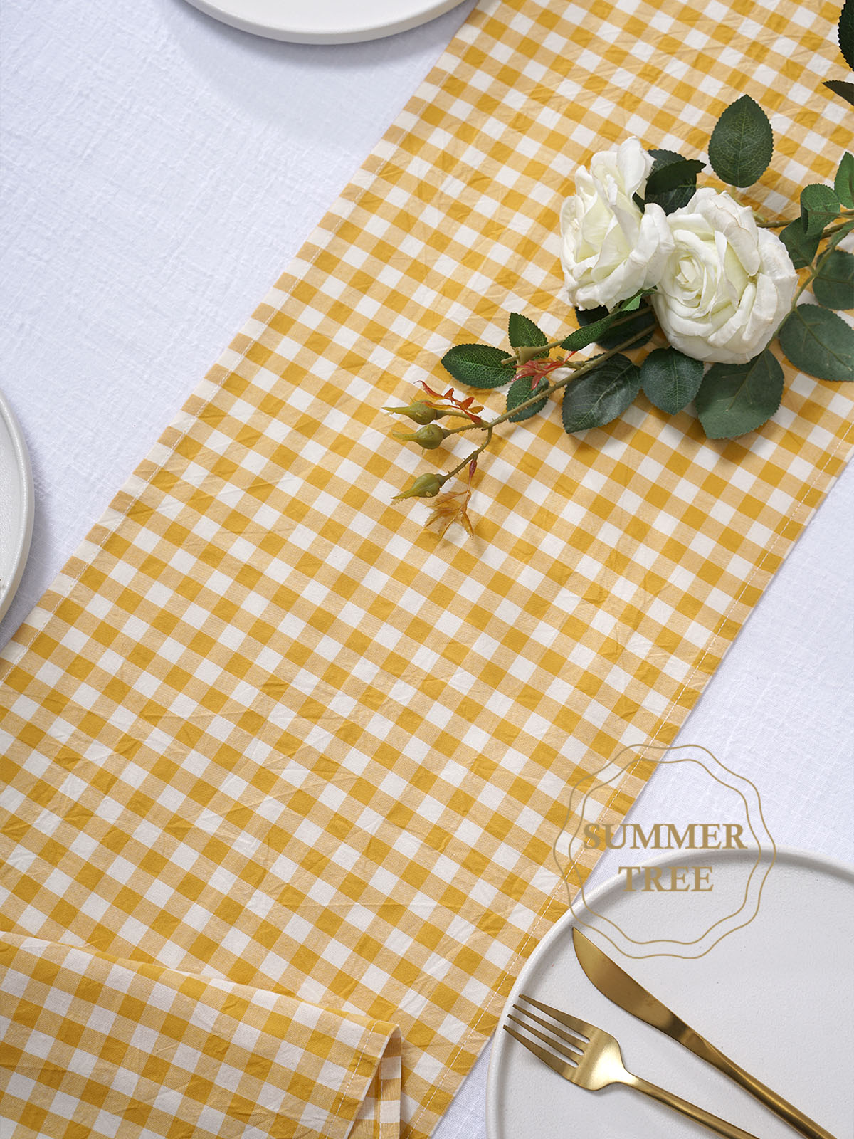 Rustic Plaid Cotton Table Runn - Wedding Ceremony Supply ulasan dan harga