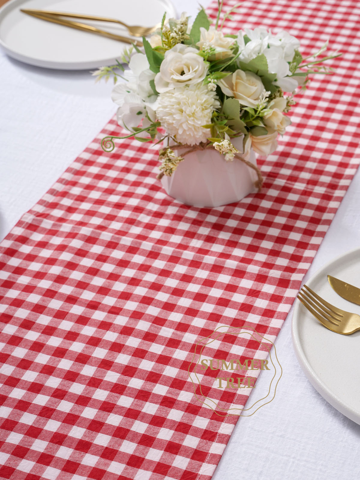 Rustic Plaid Cotton Table Runn - Wedding Ceremony Supply ulasan dan harga