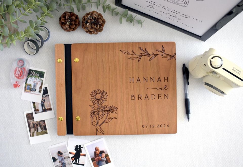 Wooden Wedding Guest Book Phot - Personalized Guest Book ulasan dan harga