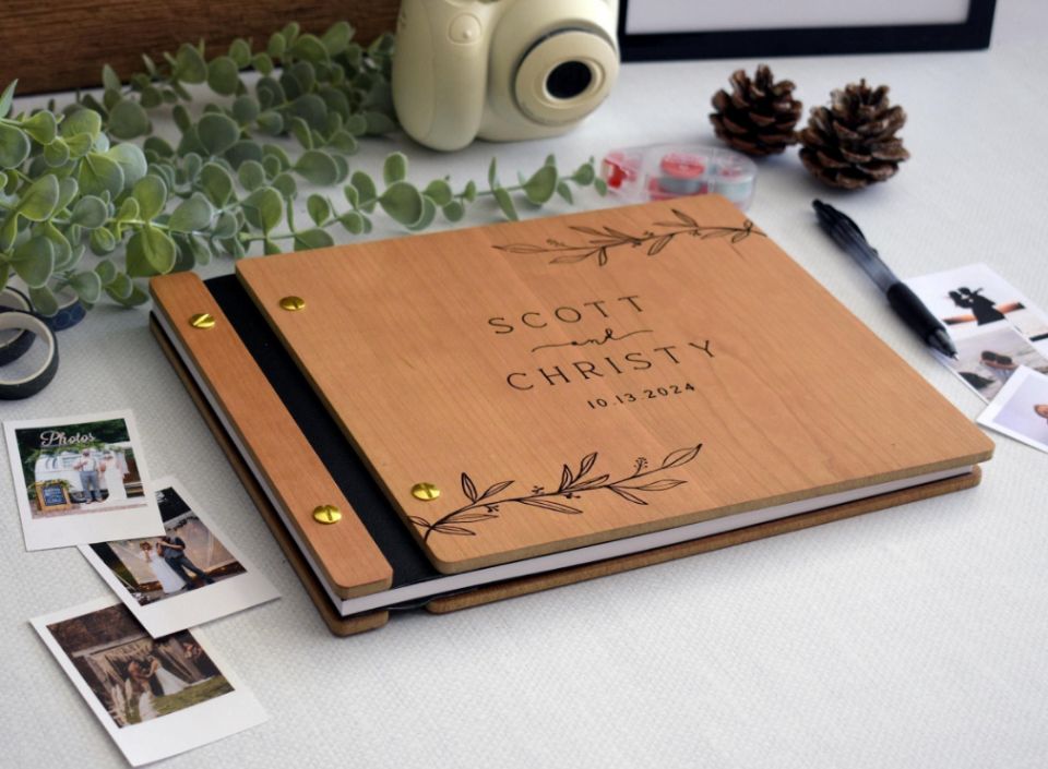 Wooden Wedding Guest Book Phot - Personalized Guest Book ulasan dan harga
