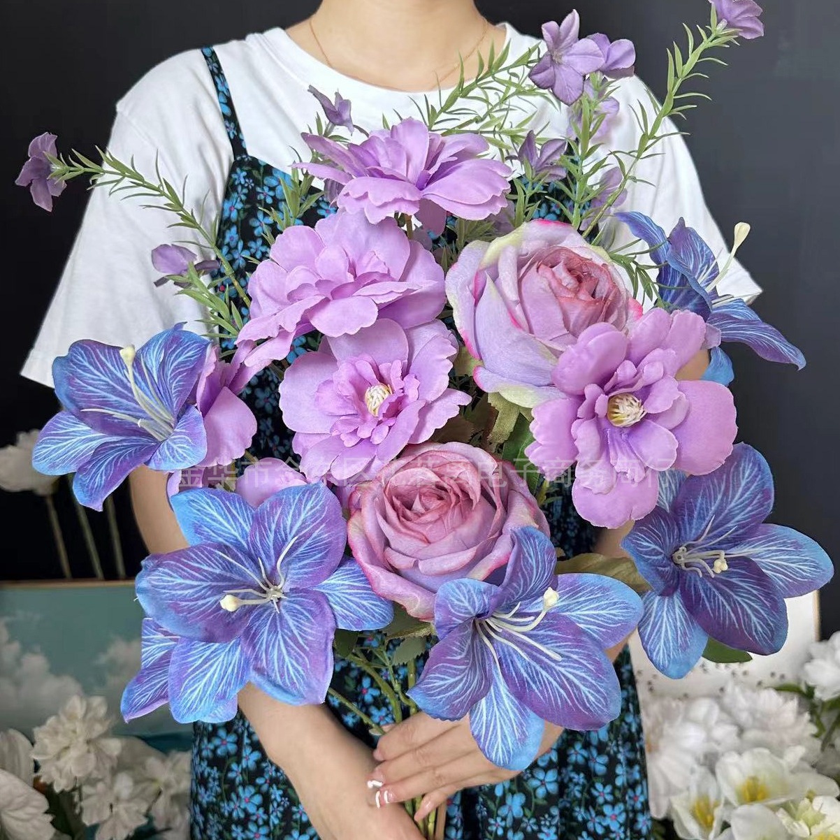 Purple Blue Monet Style Artifi - Wedding Supply Shops ulasan dan harga