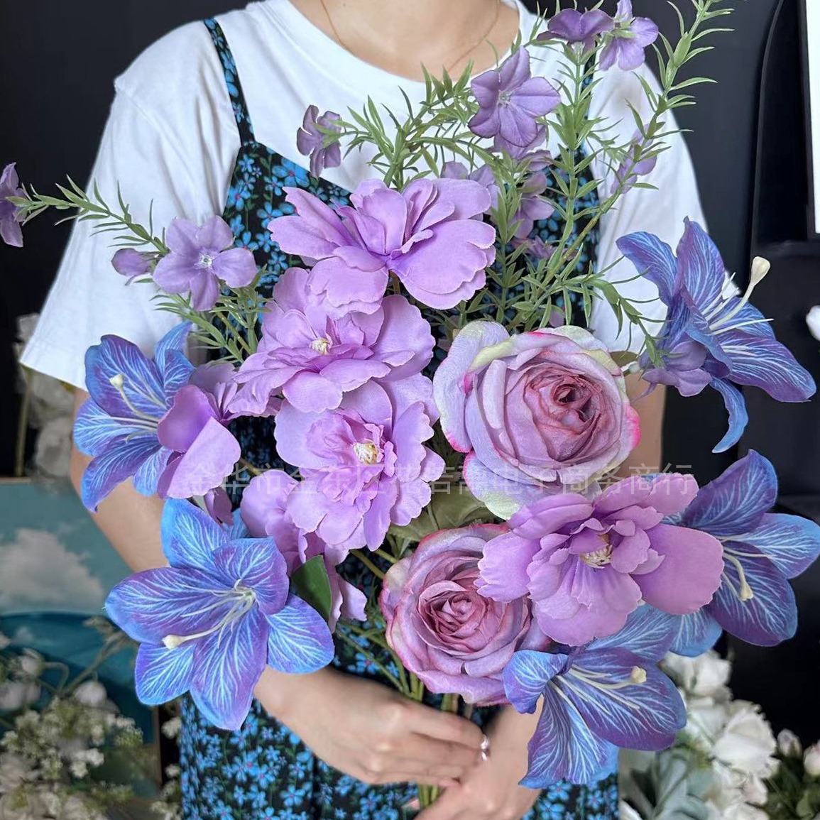Purple Blue Monet Style Artifi - Wedding Supply Shops ulasan dan harga