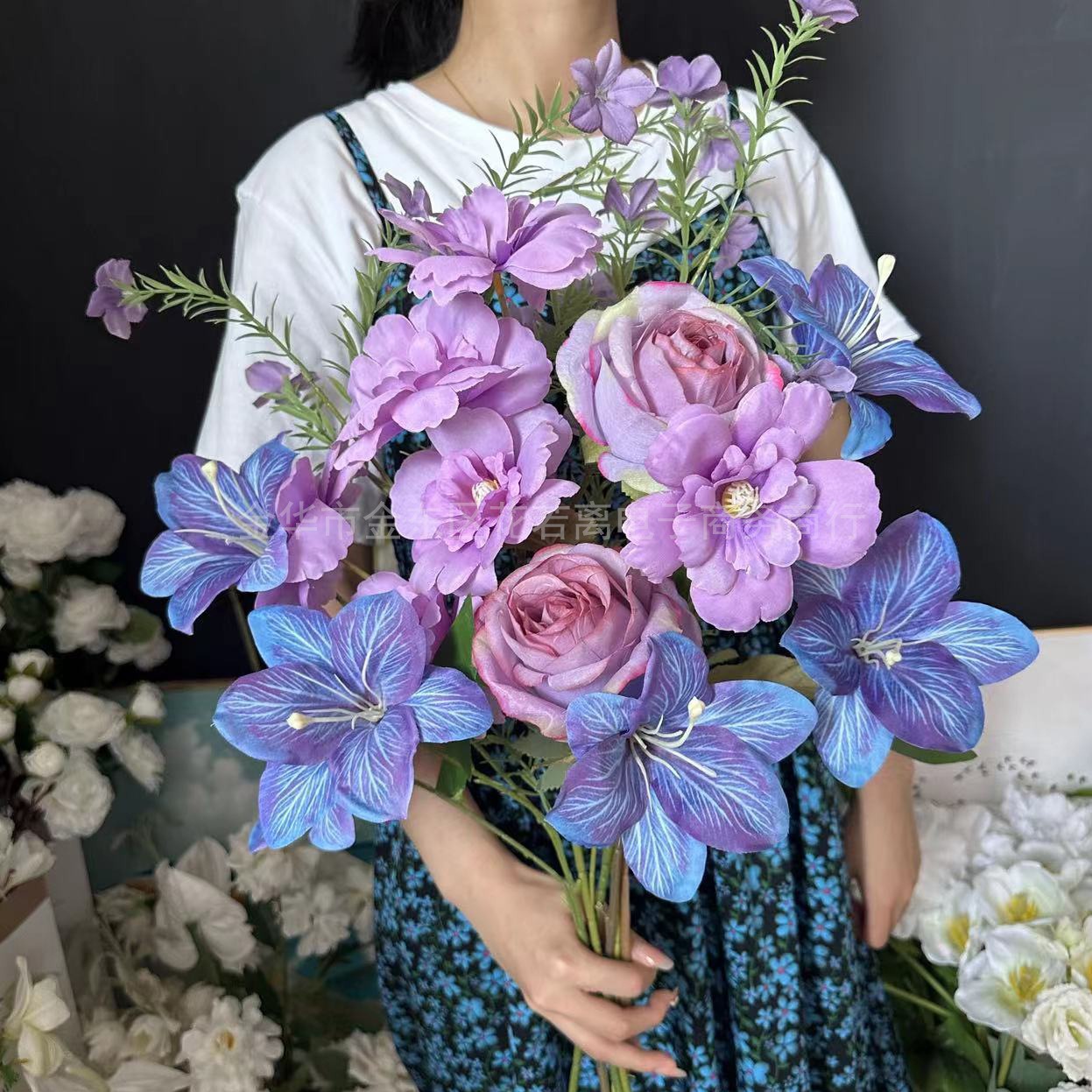 Purple Blue Monet Style Artifi - Wedding Supply Shops ulasan dan harga