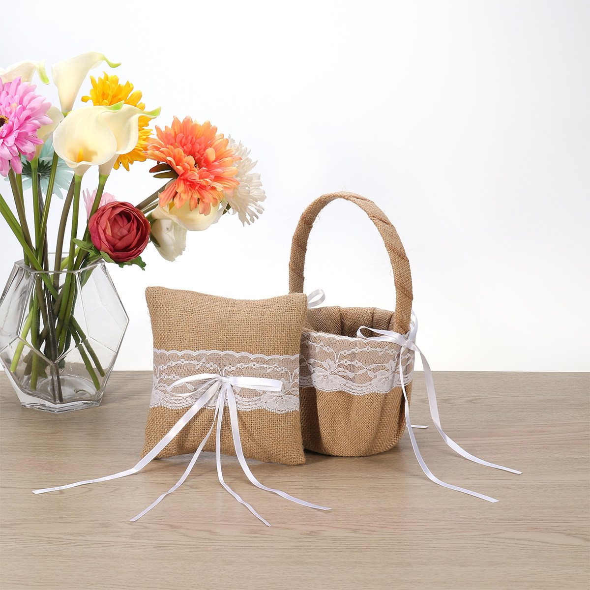 Set of 6 Burlap Jute Lace Flow - Ring Bearer Pillow ulasan dan harga
